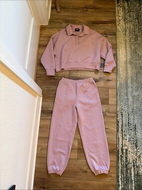 Abercrombie & Fitch Pink Cropped Polo Sweatshirt and Jogger Set